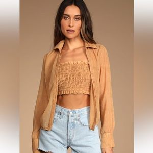 Lulus Afternoon Hours Orange Button-Up Tube Top Set